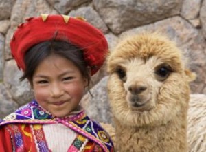 Young Peruvian girl with Alpaca