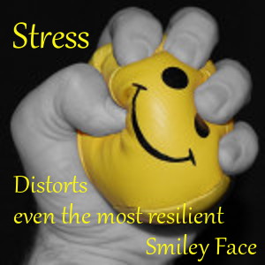 image of fingers clutching and distorting a smiley face ball - Stess distorts even the most resilient Smiley Face